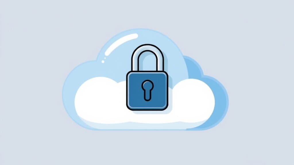 Cloud storage with a security lock symbol emphasizing privacy and data protection.