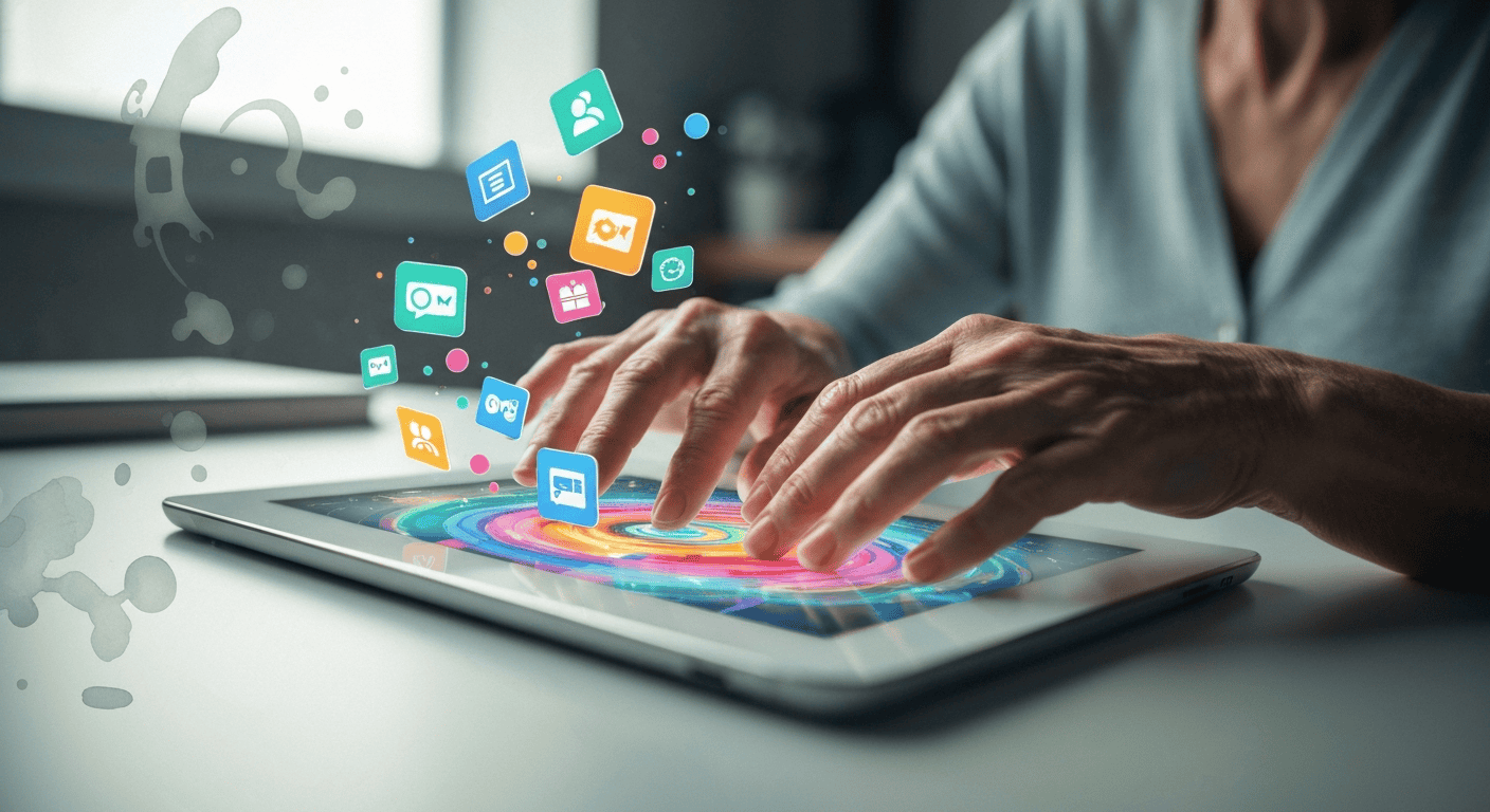 Hands using digital features