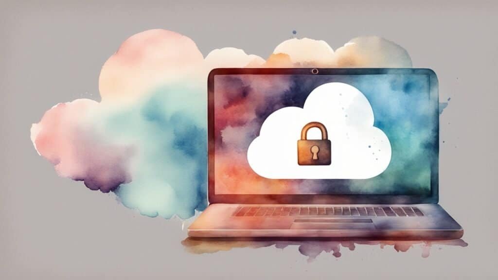 Cloud storage with lock icon representing data security and privacy.