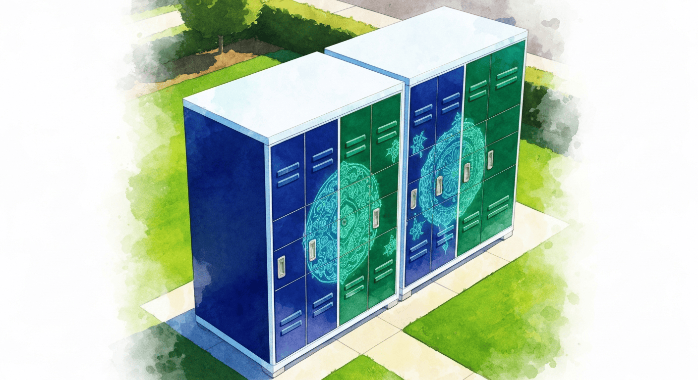 Locker storage units with digital locks for side hustle setups.