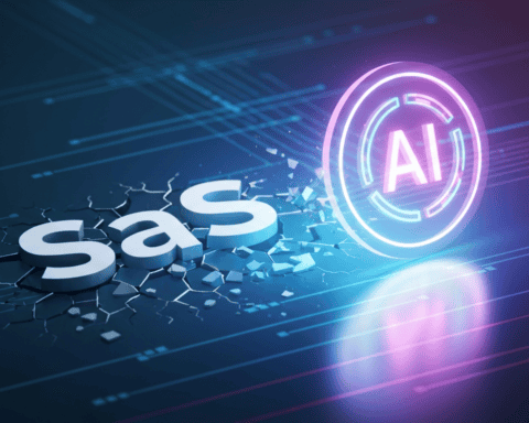 SaaS and AI icons illustrating technological disruption in modern business.