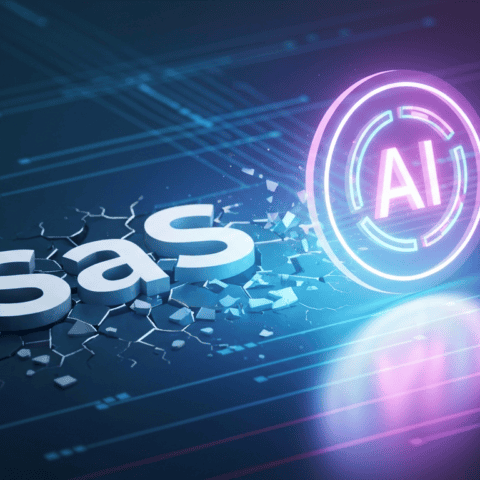 SaaS and AI icons illustrating technological disruption in modern business.