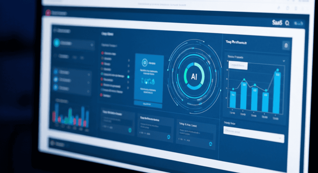 Business SaaS analytics dashboard with AI insights and performance metrics.