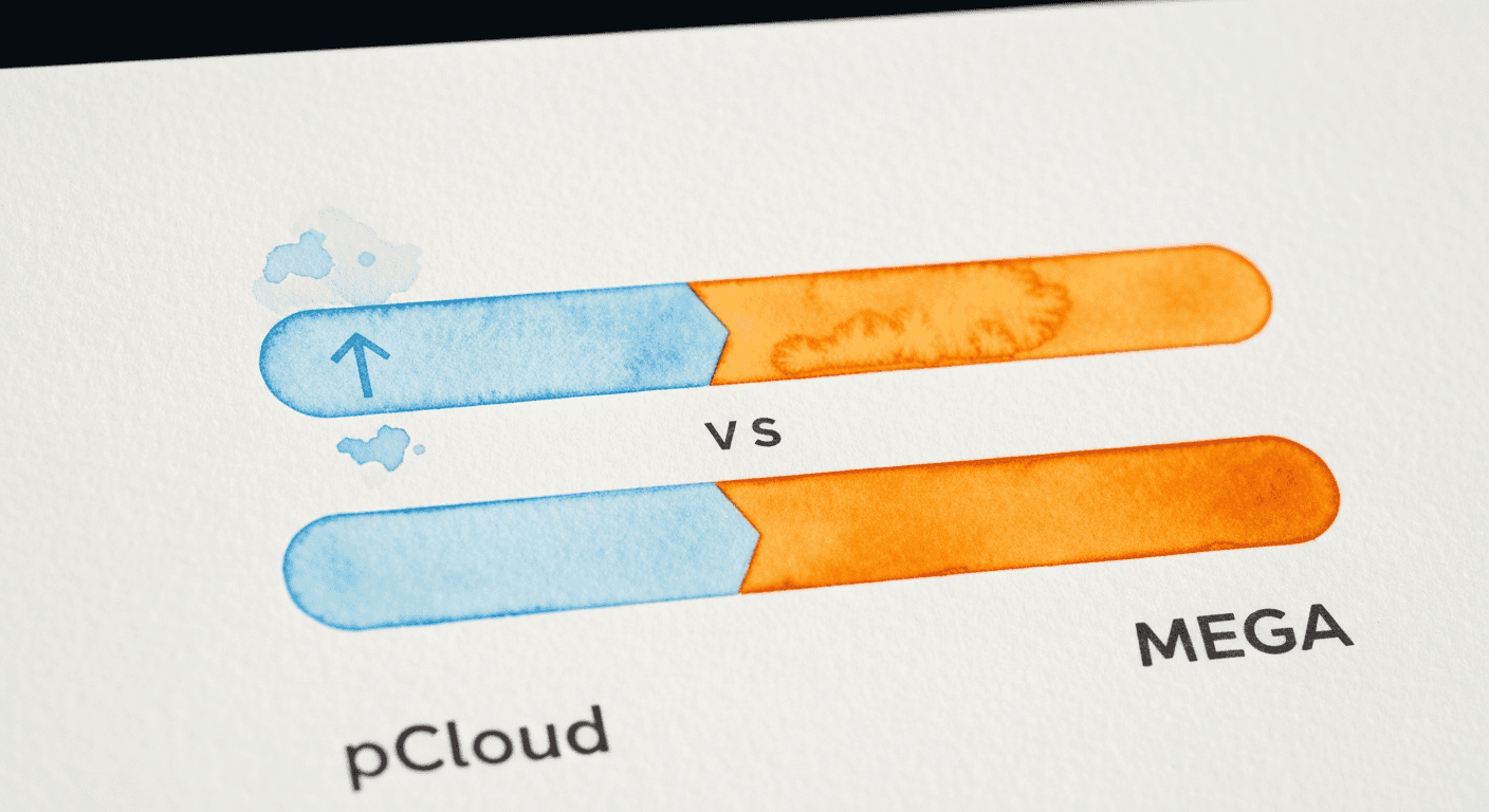 Illustration comparing pCloud and MEGA cloud storage services.