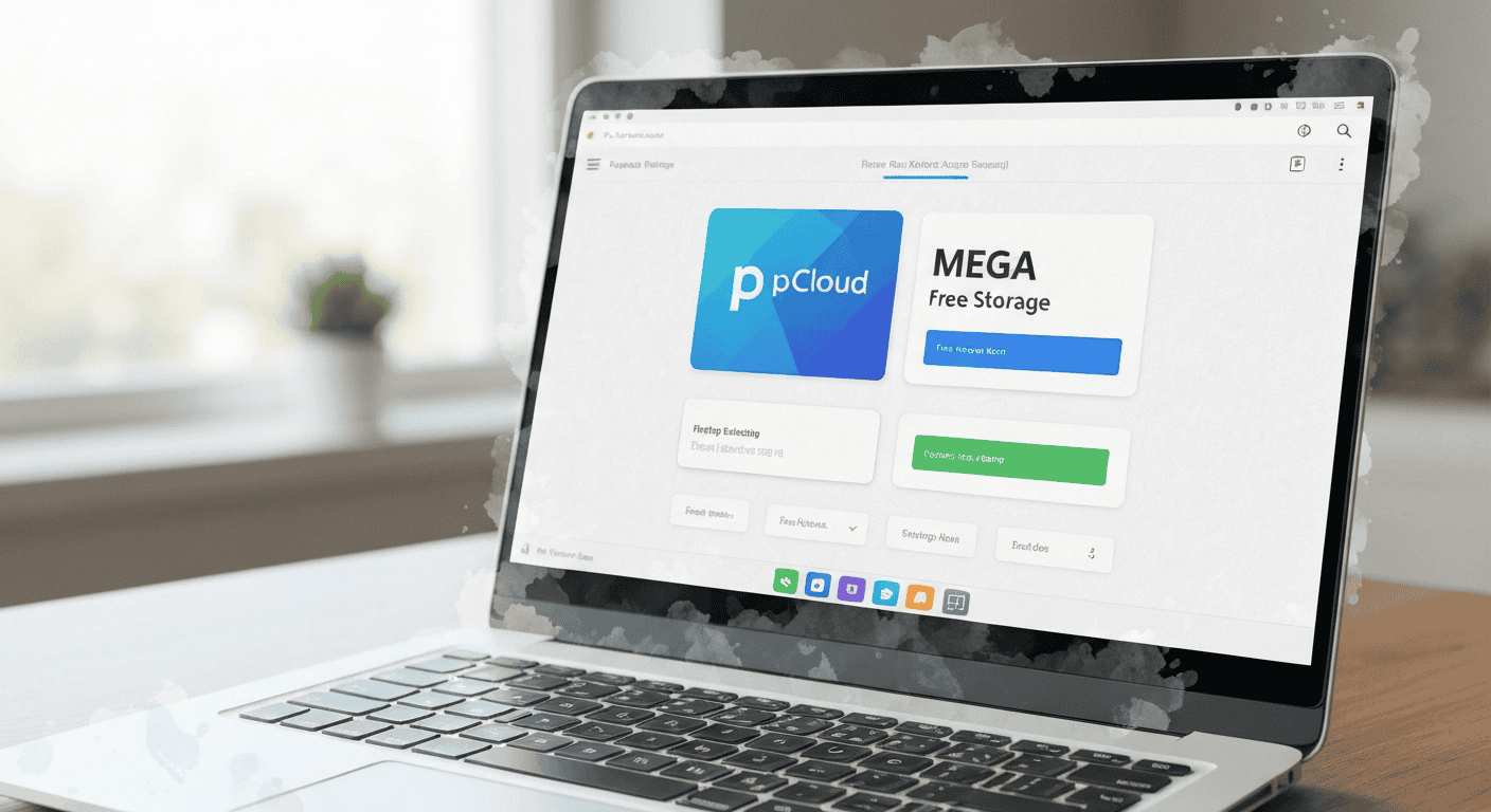 Laptop displaying pCloud storage dashboard for online side hustle tools.