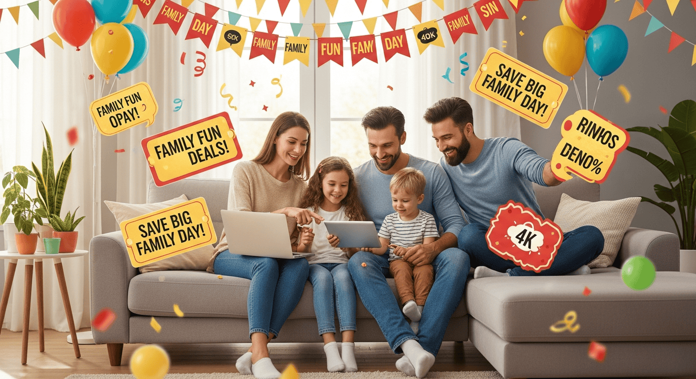 Family celebrating with digital discounts