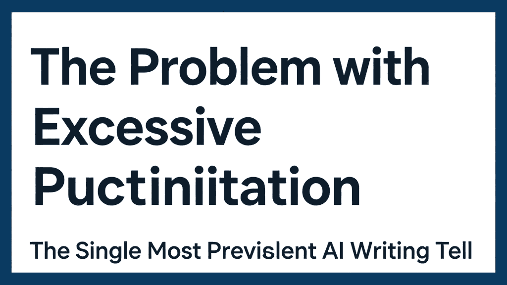 Illustration of AI writing challenges and excessive punctuation in digital content.