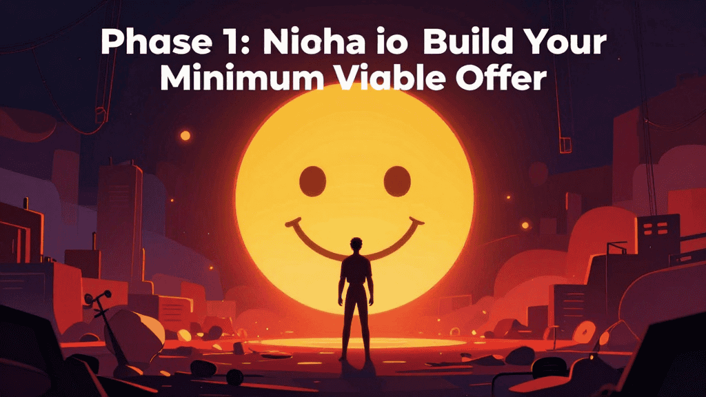 Person standing in front of a large smiling sun with cityscape background, representing business gro.