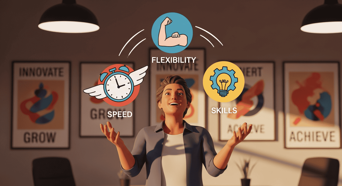 person juggling skill icons