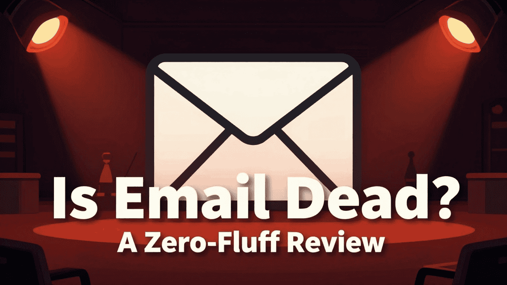 Illustration of an email icon with the text "Is Email Dead? A Zero-Fluff Review".