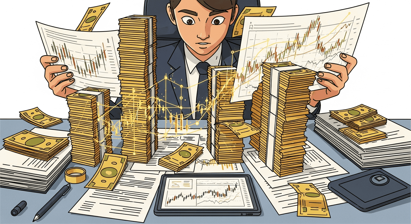 Person examining cash and charts