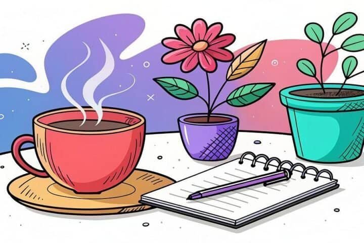 Coffee and plants illustration for side hustle inspiration.