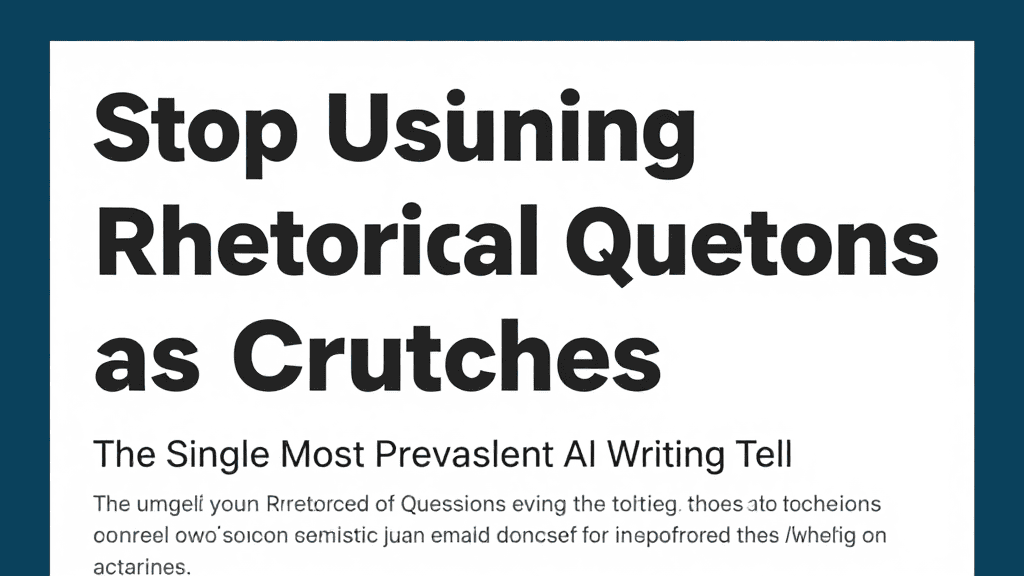 Image showing tips to avoid rhetorical questions in AI writing, emphasizing clarity and authenticity.