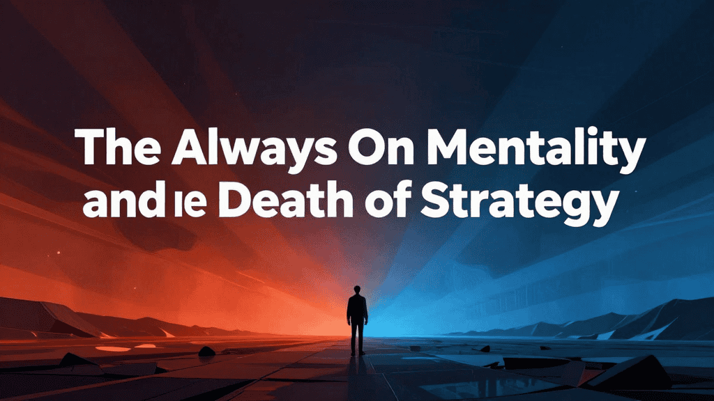 Silhouette of a person standing on a futuristic landscape with vibrant light rays, symbolizing strat.