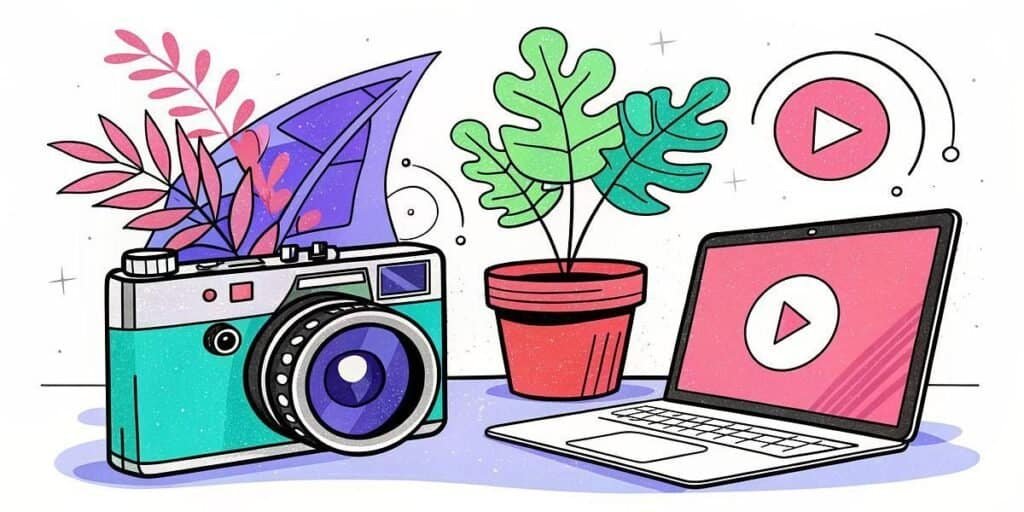 Camera and laptop for creating side hustle videos and content.