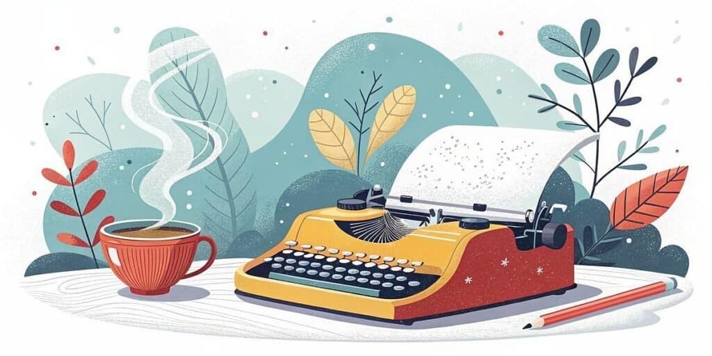 Typewriter and coffee cup for creative side hustle ideas.