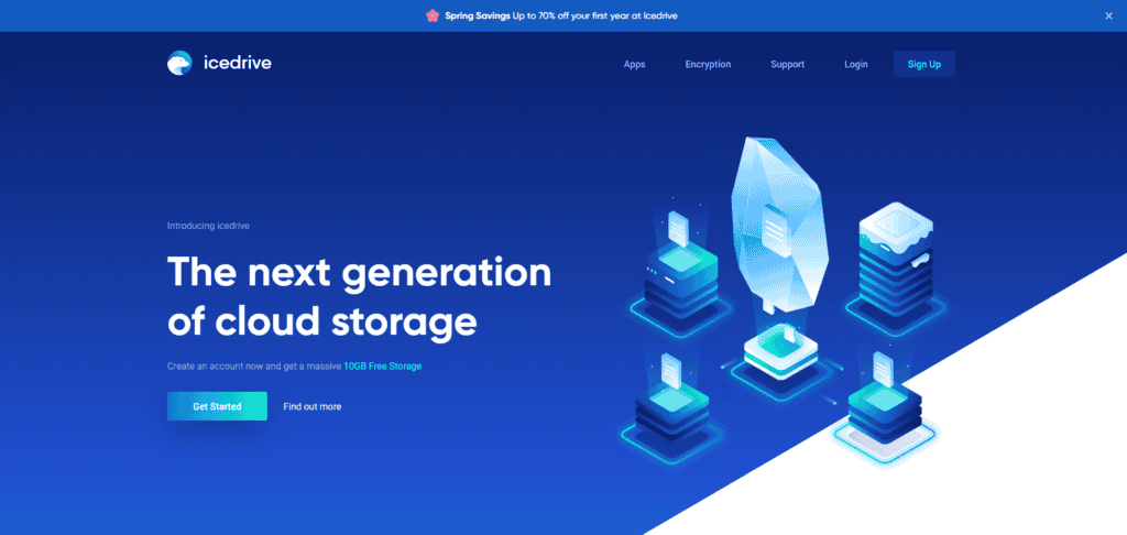Modern cloud storage technology with digital data icons and futuristic design.