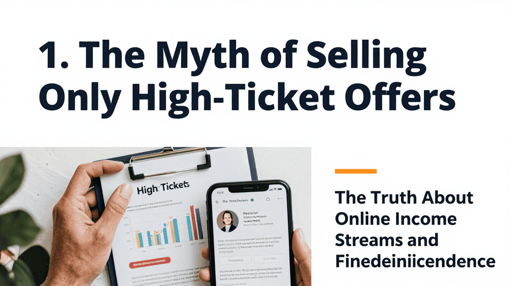 Close-up of a person holding a smartphone and high-ticket offer documents for online income.