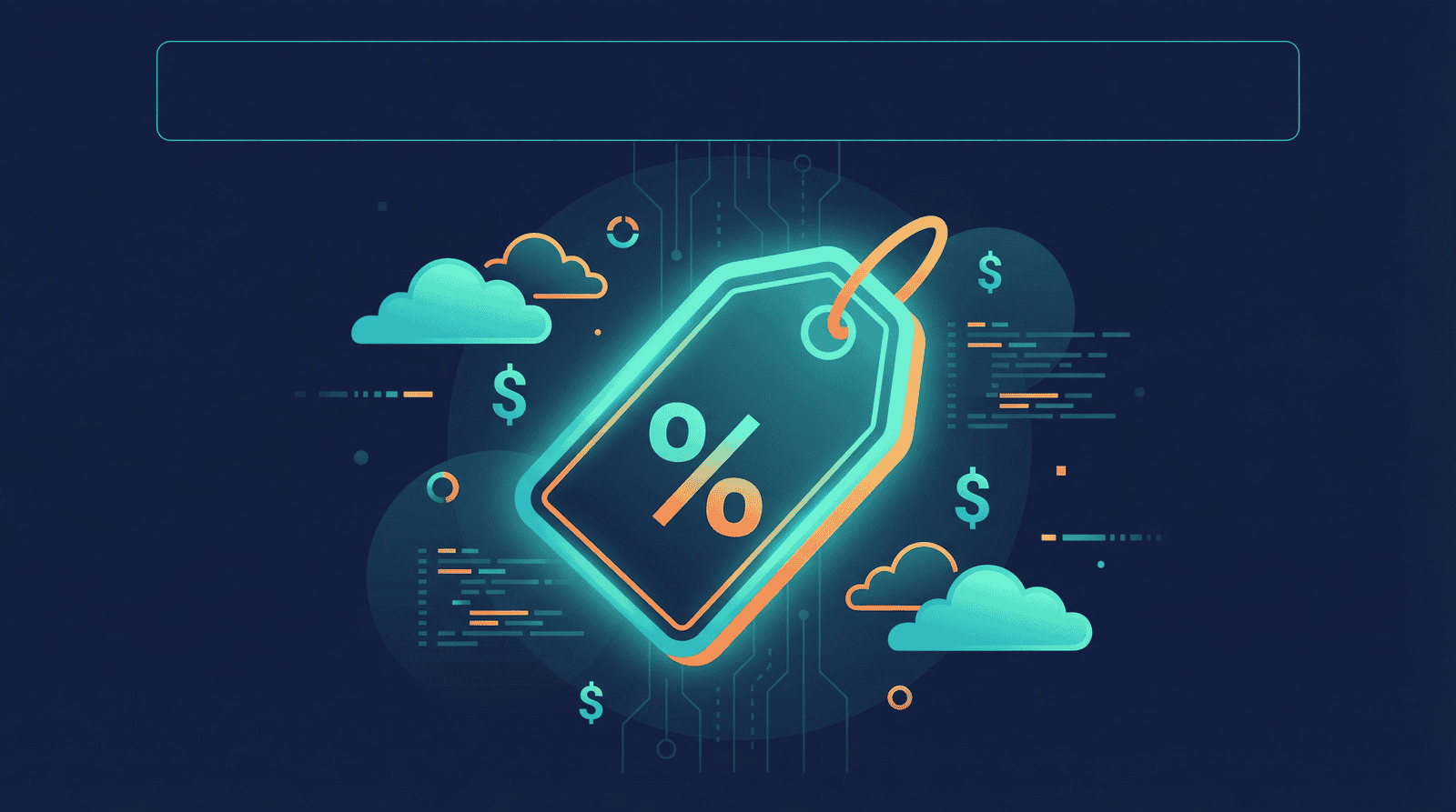 Digital discount tag with percentage symbol and clouds, representing savings and online deals.