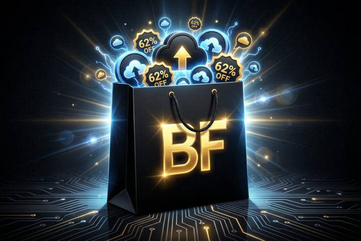 Digital cloud technology with "BF" logo and discount icons for side hustle success.