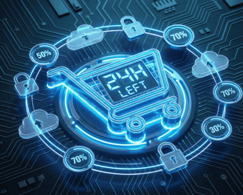Digital stopwatch with cloud icons and security locks for time management.