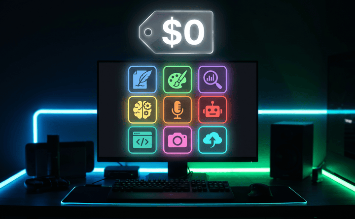 Modern computer setup with digital icons representing various online side hustle tools.