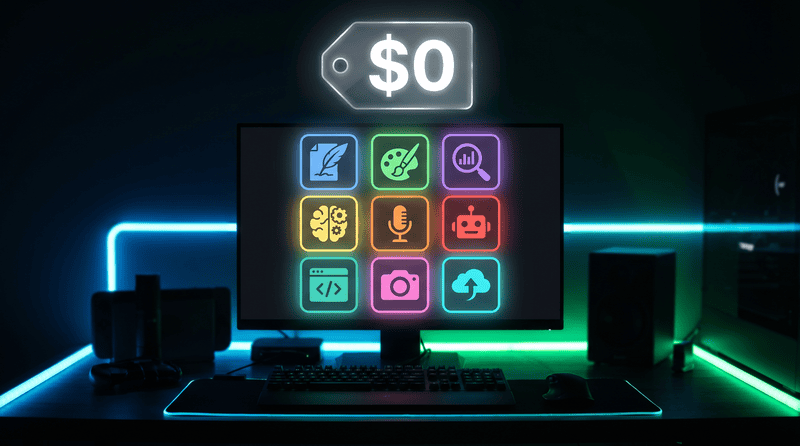 Modern computer setup with digital icons representing various online side hustle tools.