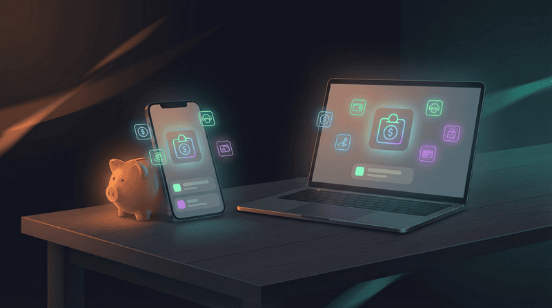 Smartphone and laptop with app icons for online side hustle success.