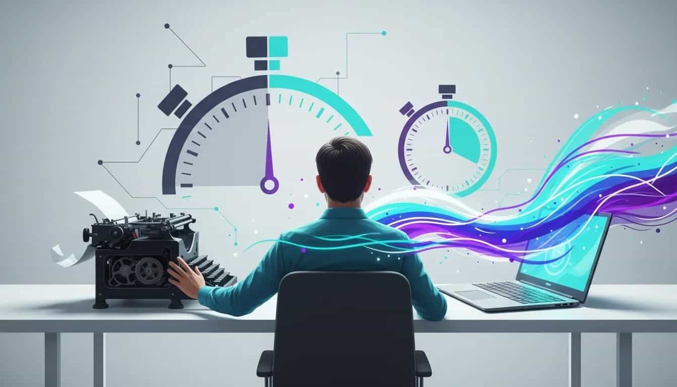 Man managing time with clocks and digital waves for effective side hustle planning.