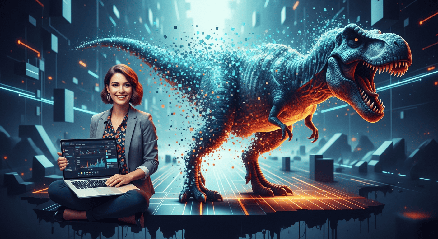 Digital dinosaur fading near modern marketer