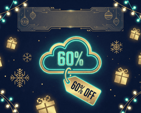 Cloud with 60% off and 60% off tag, holiday-themed digital marketing image.