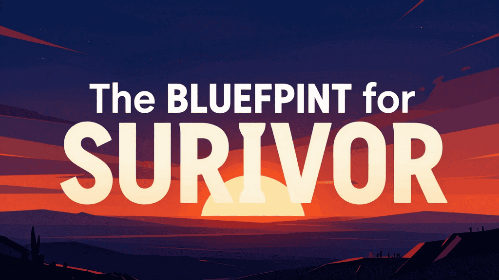 The BLUEPRINT for SURVIVOR in a sunset landscape, emphasizing resilience and strategy.