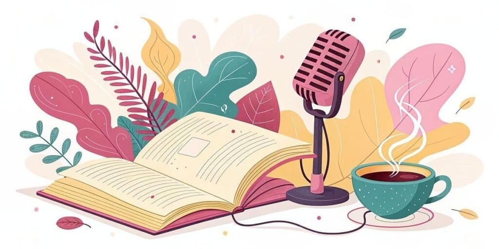 Open book, microphone, and coffee cup for side hustle ideas.