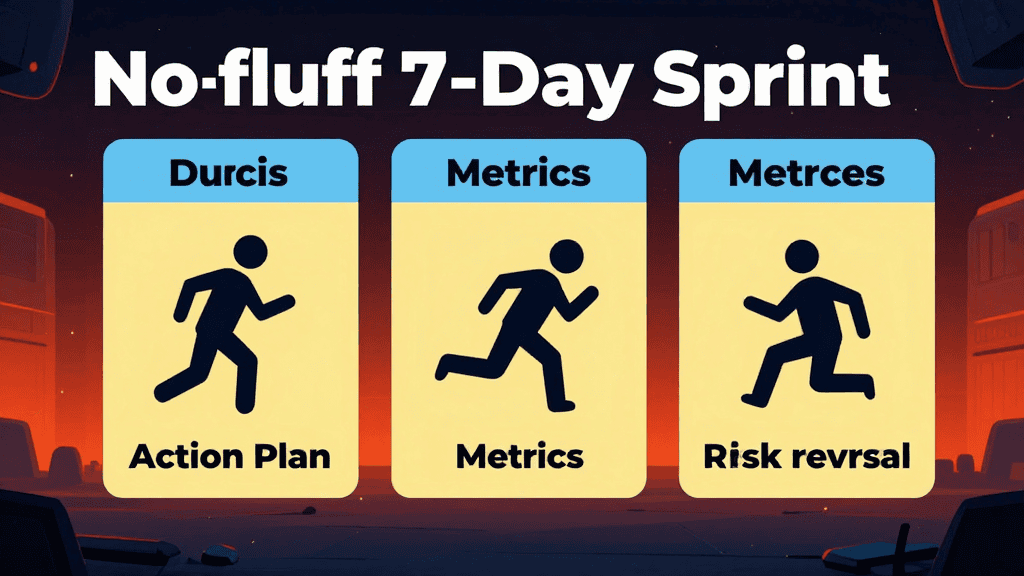 Illustration of a no-fluff 7-day sprint for side hustle success.
