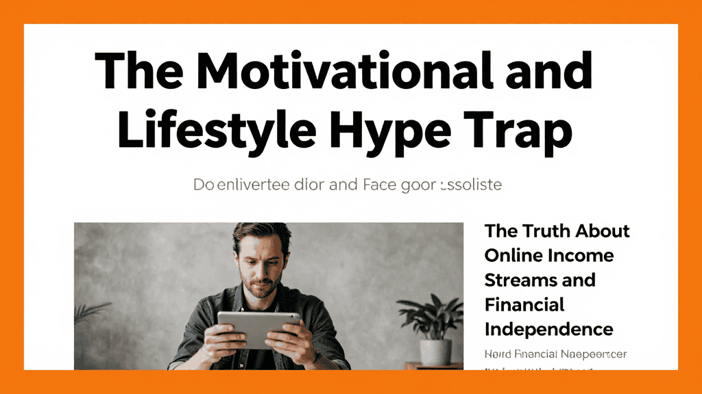 Man using a tablet with motivational and lifestyle content on screen.