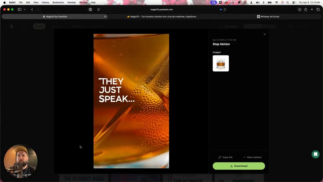 MagicFit stop motion preview ad with whiskey visual and text overlay