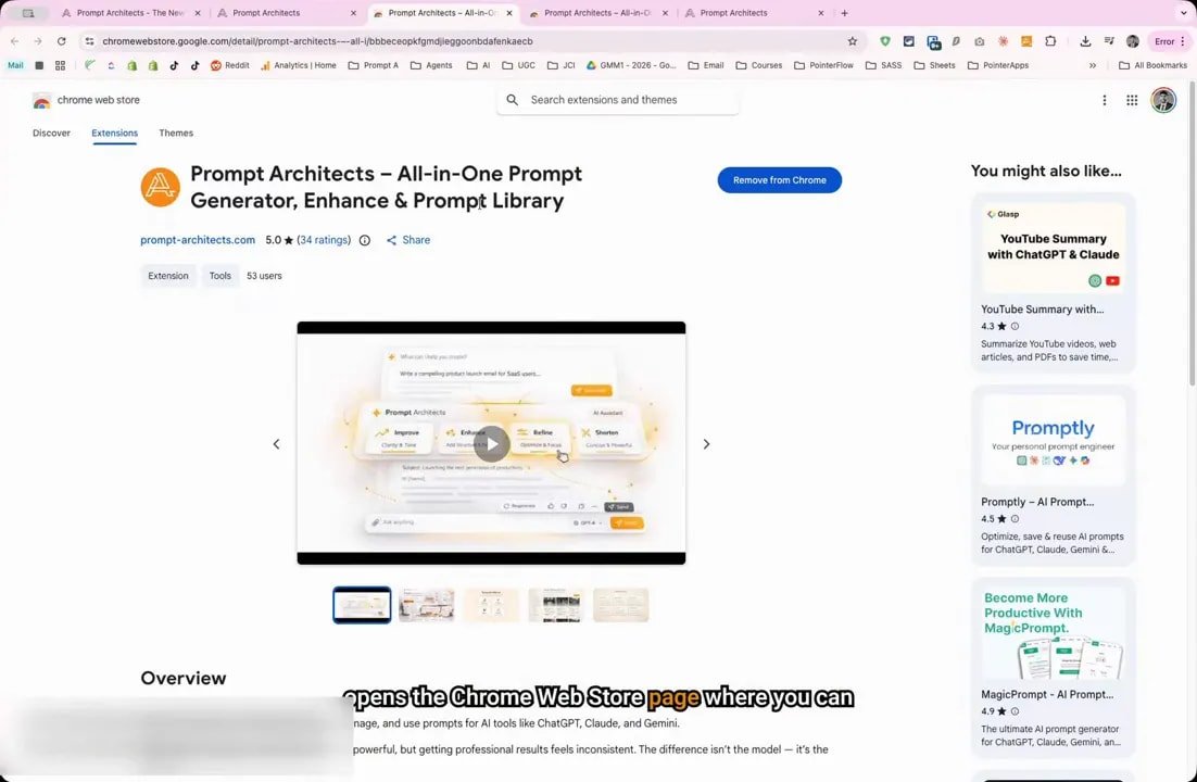 Chrome Web Store listing for Prompt Architects extension