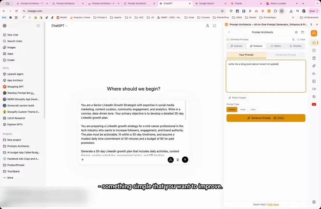 Prompt Architects Enhance feature generating an enhanced prompt for ChatGPT